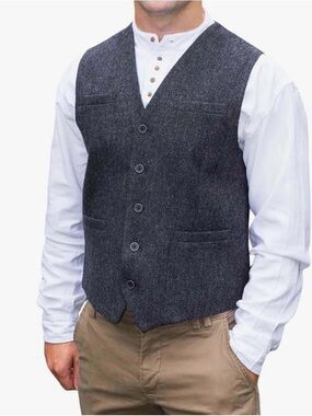 Emerald Isle Weaving Wool Touch Mens Herringbone Vest